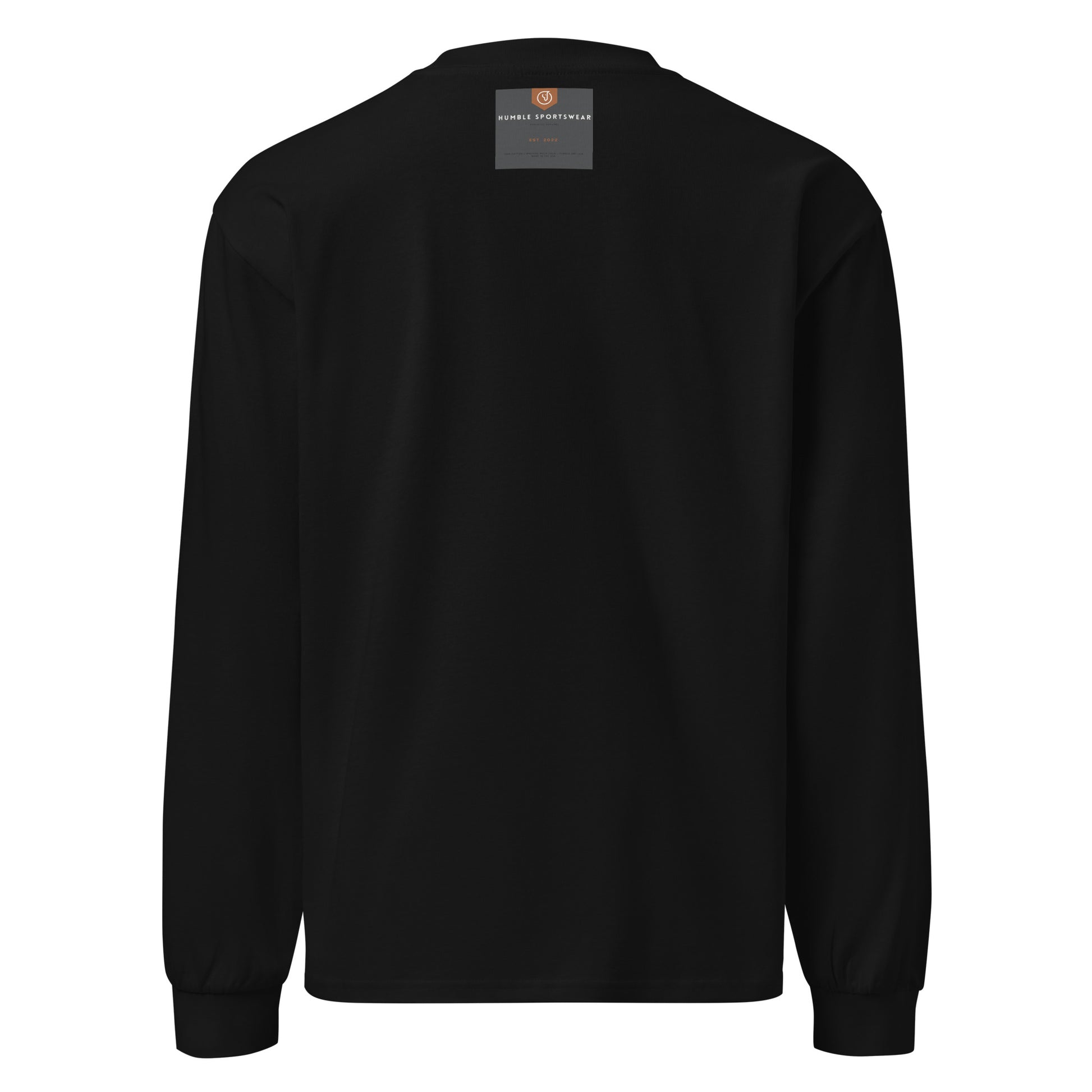 back view of men's fleece crewneck black sweatshirt 