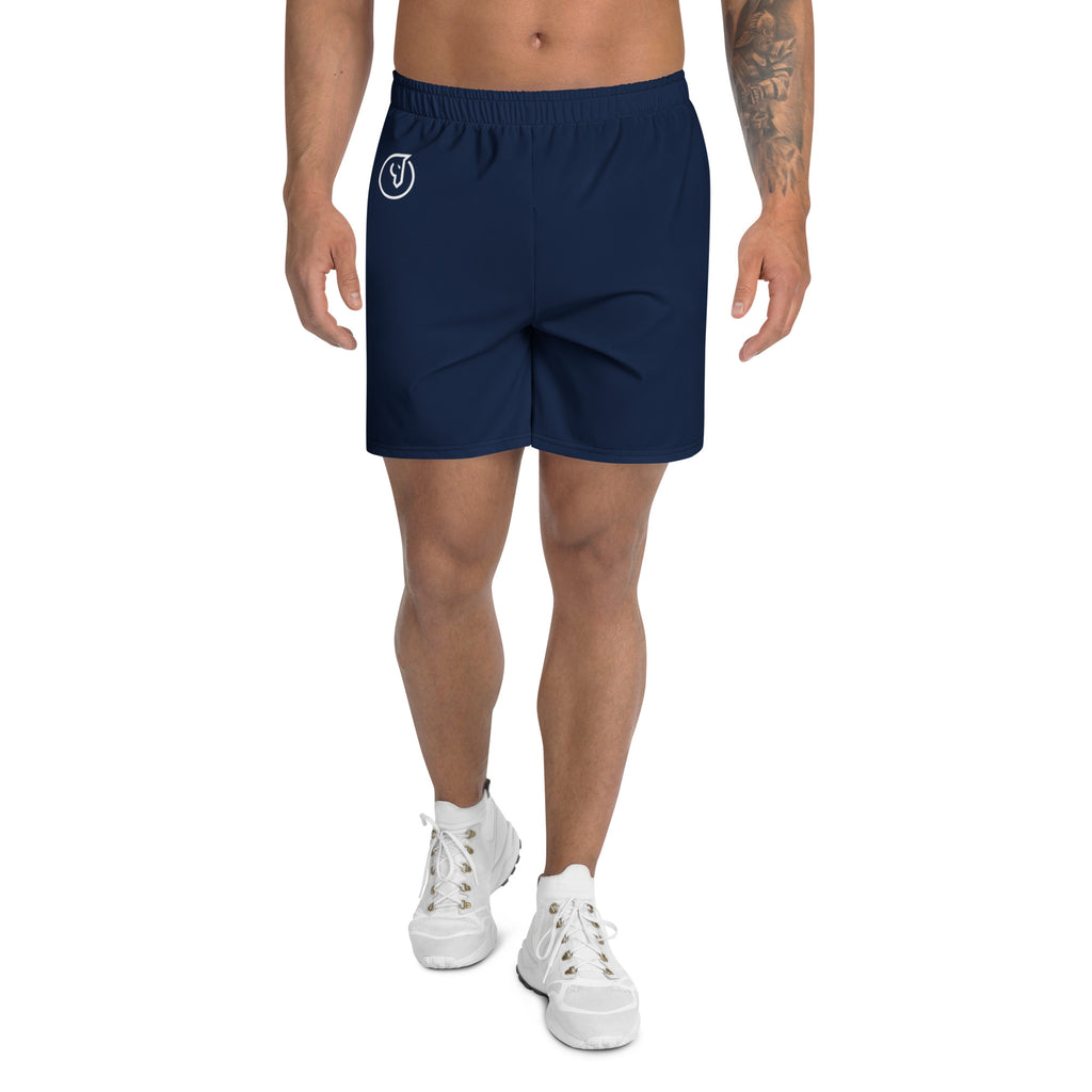 navy blue men's sports shorts front view