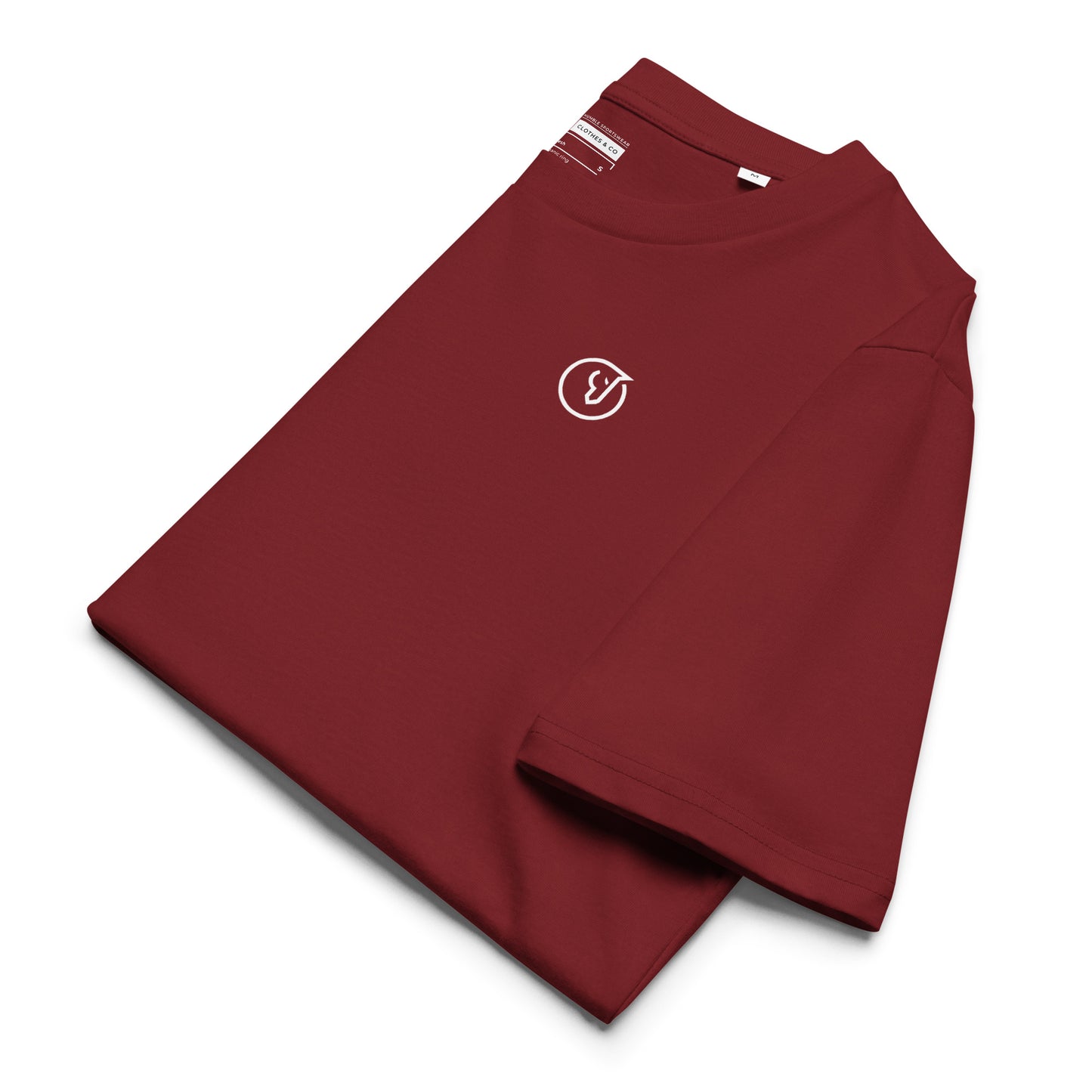 folded men's burgundy t-shirt with logo