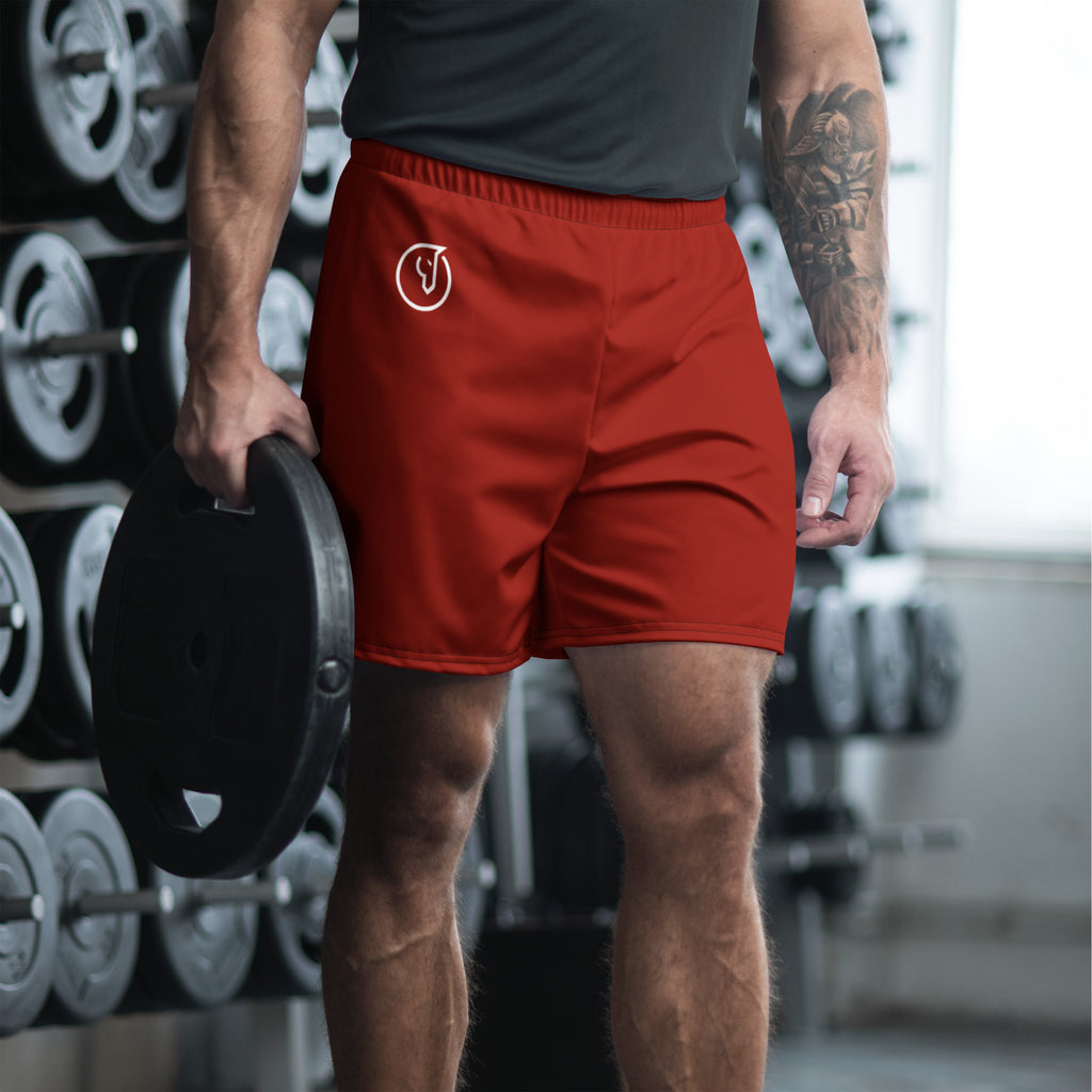 red performance workout shorts for men