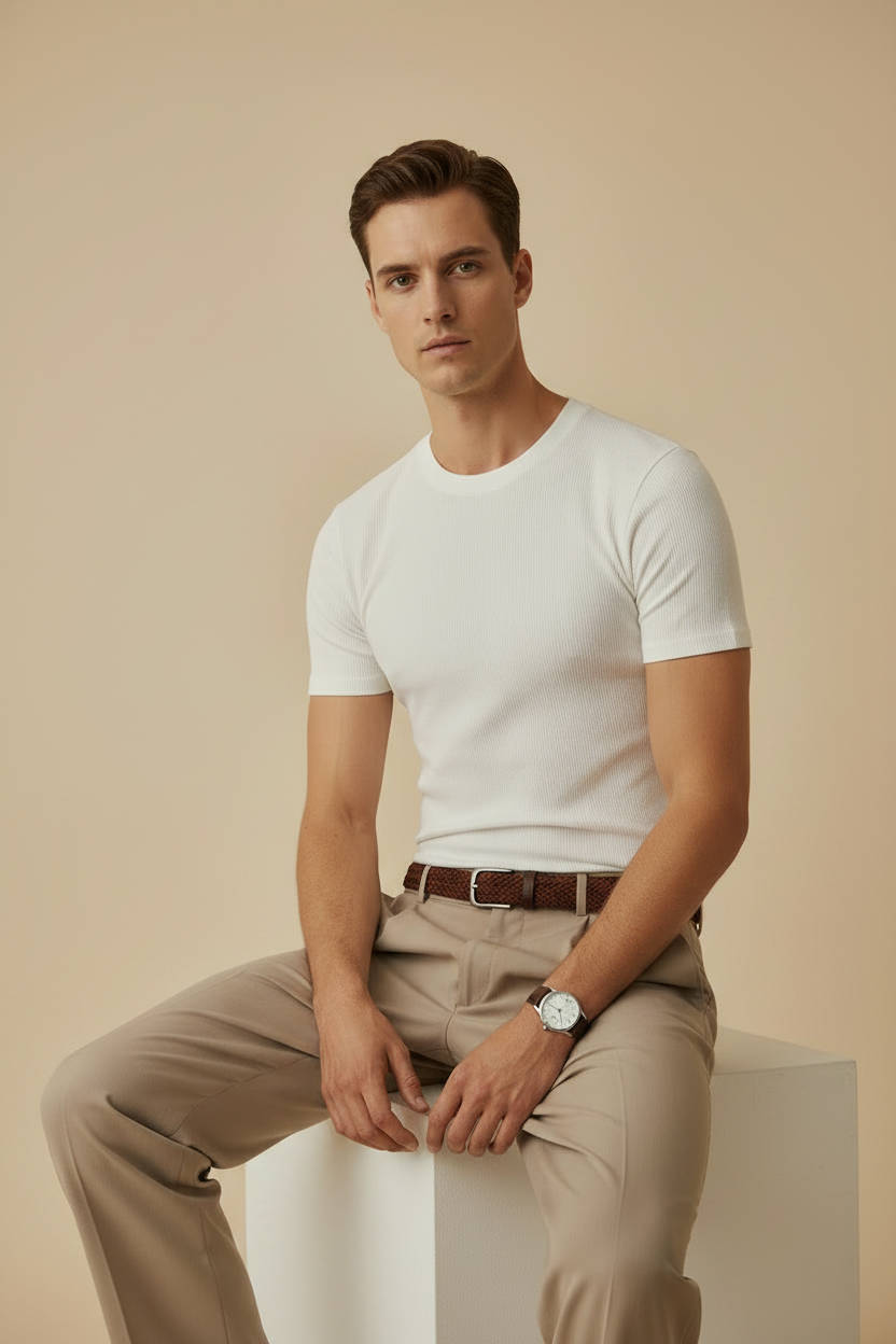 men's ribbed crop t-shirt front view