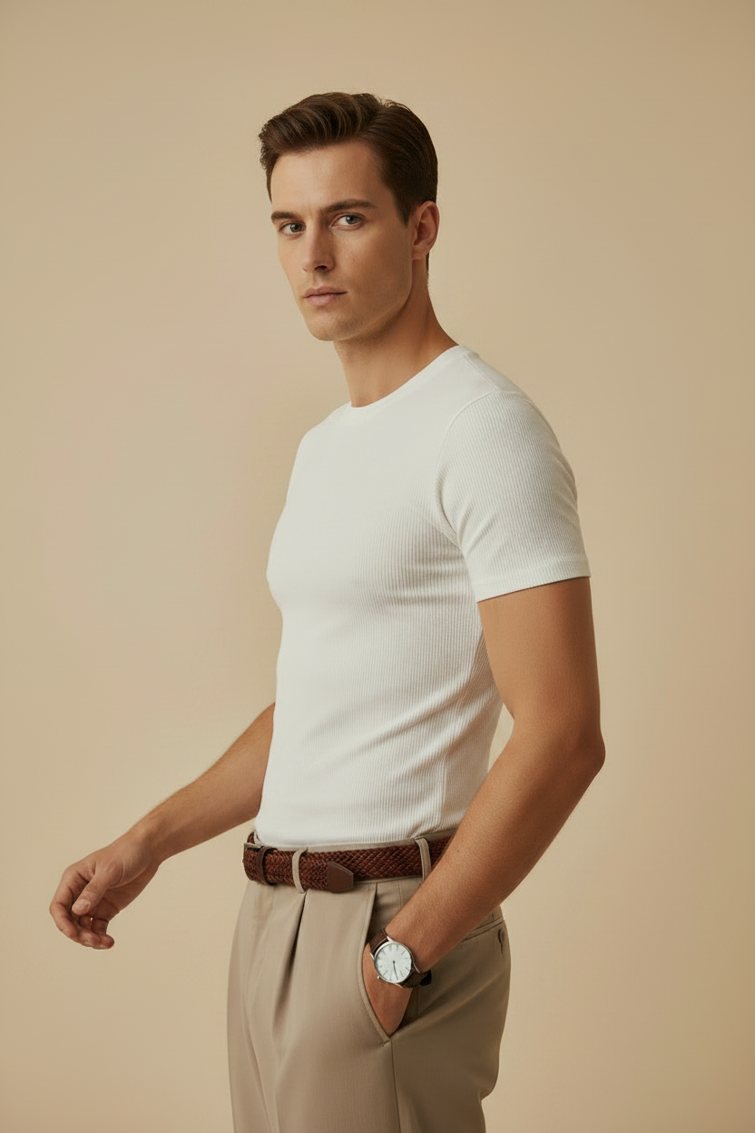 men's casual cropped ribbed t-shirt 