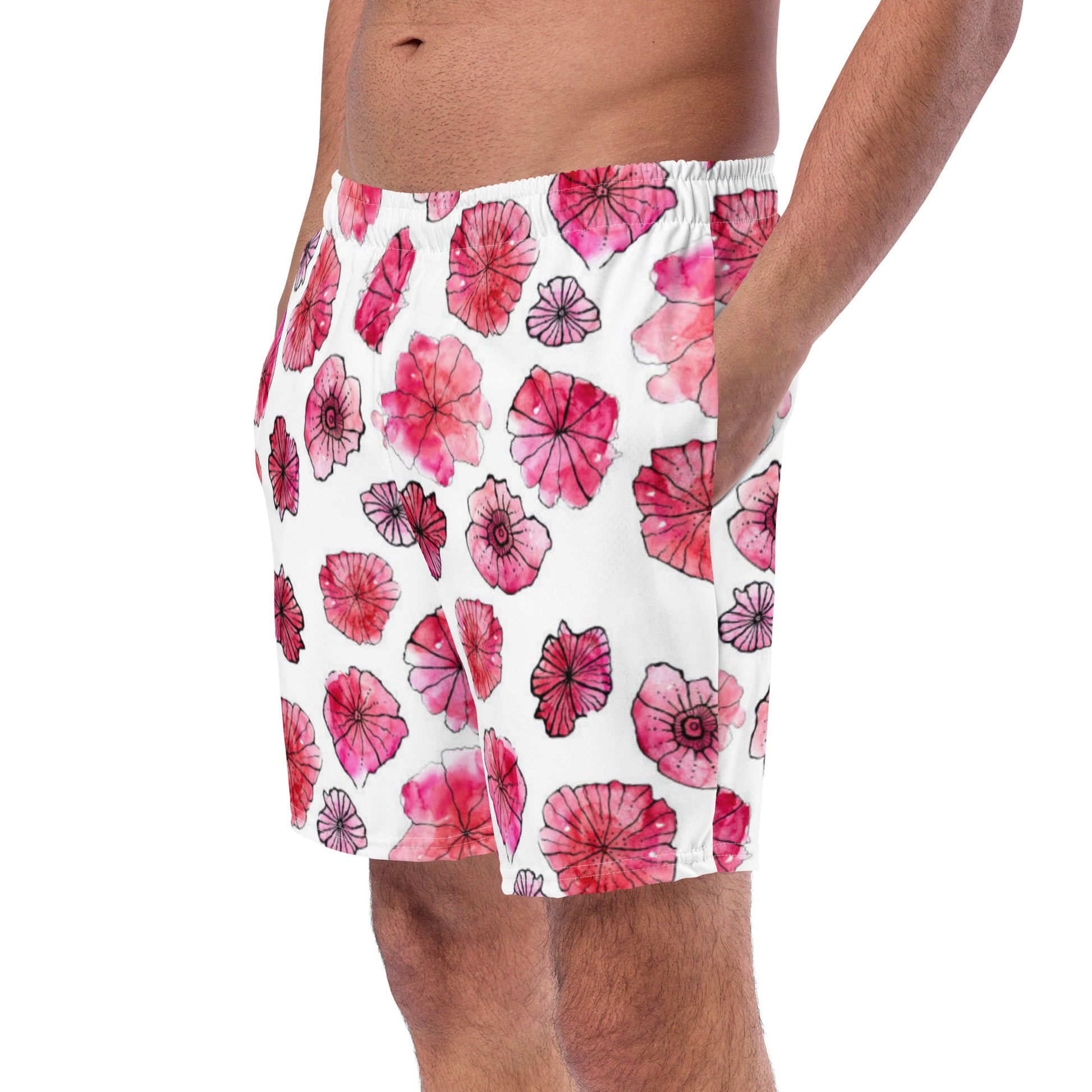 men's swim trunks floral white