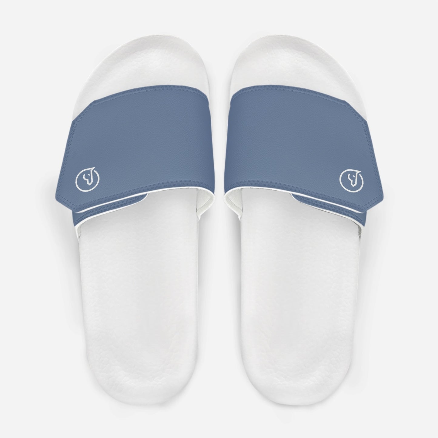 men's leather velcro slides blue white sole