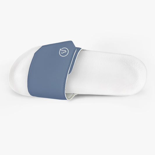 men's leather velcro slides blue white sole