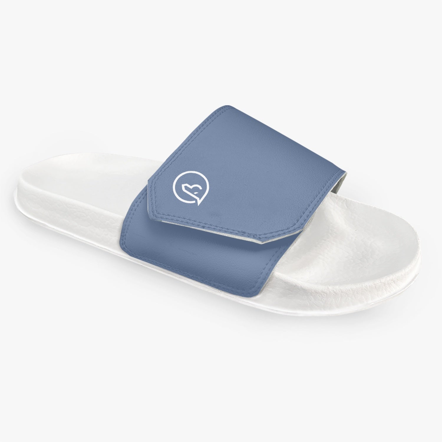 men's leather velcro slides blue white sole