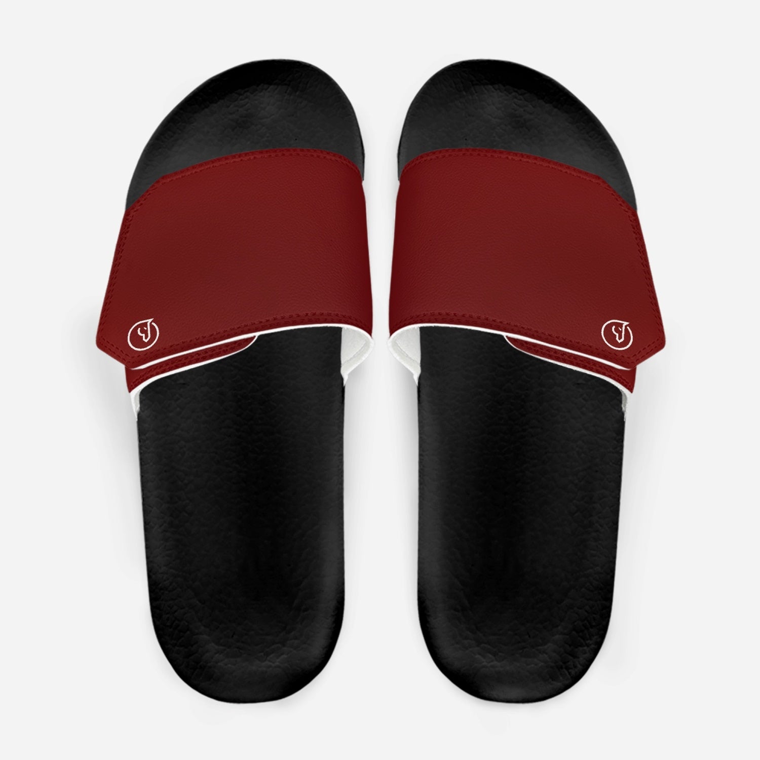 men's leather velcro slide sandals in red with black sole