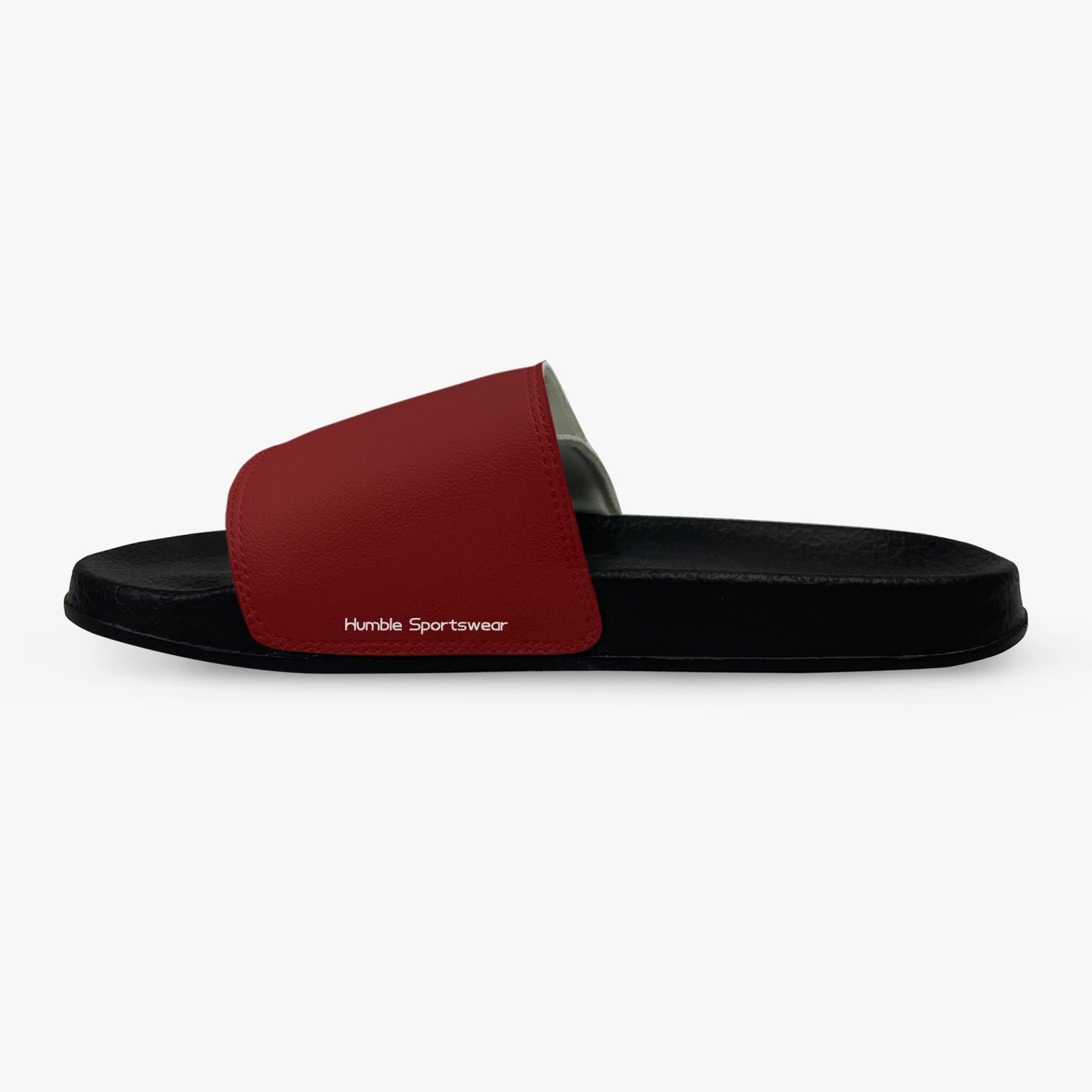 men's leather velcro slide sandals in red with black sole