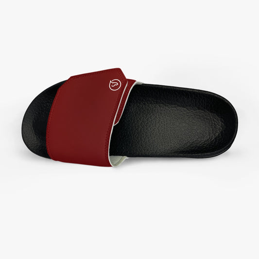 men's leather velcro slide sandals in red with black sole