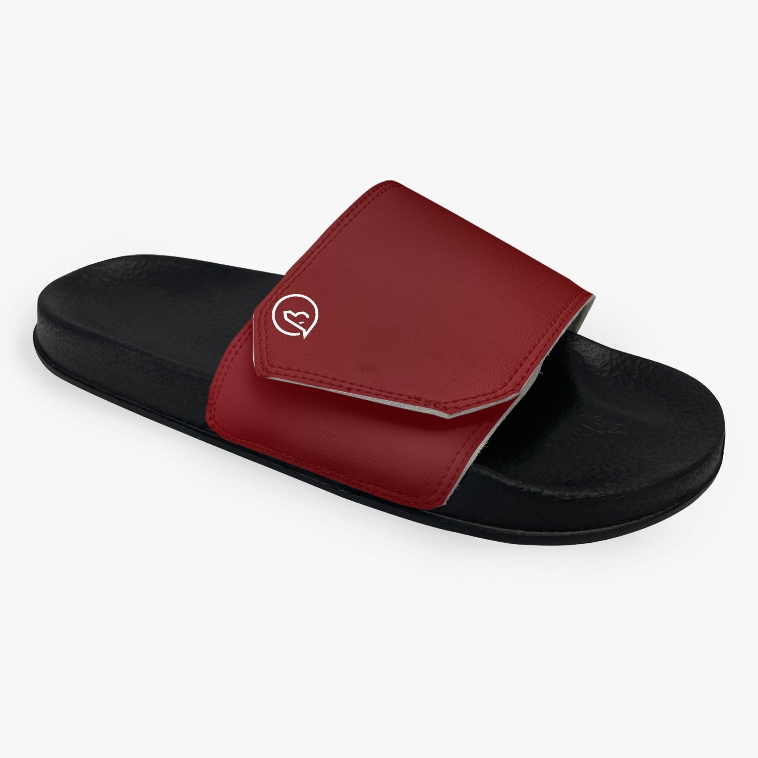 men's leather velcro slide sandals in red with black sole