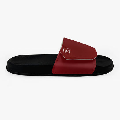 men's leather velcro slide sandals in red with black sole