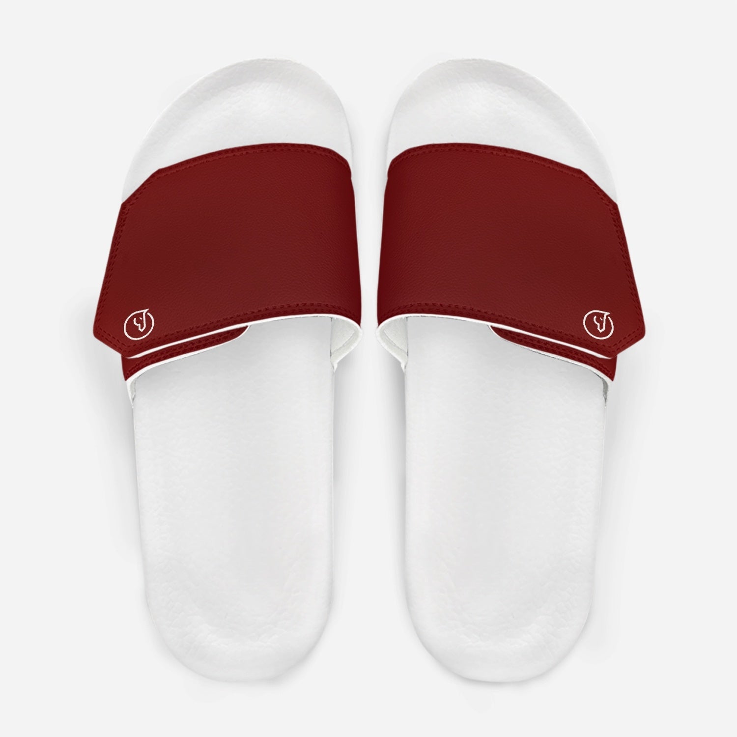  men's leather velcro slide sandals in red with white sole