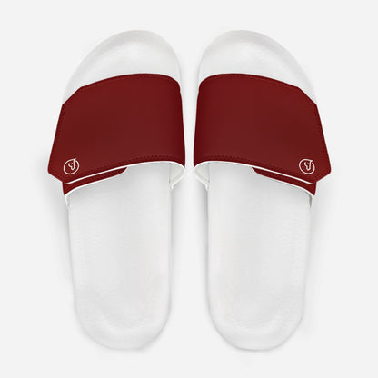  men's leather velcro slide sandals in red with white sole