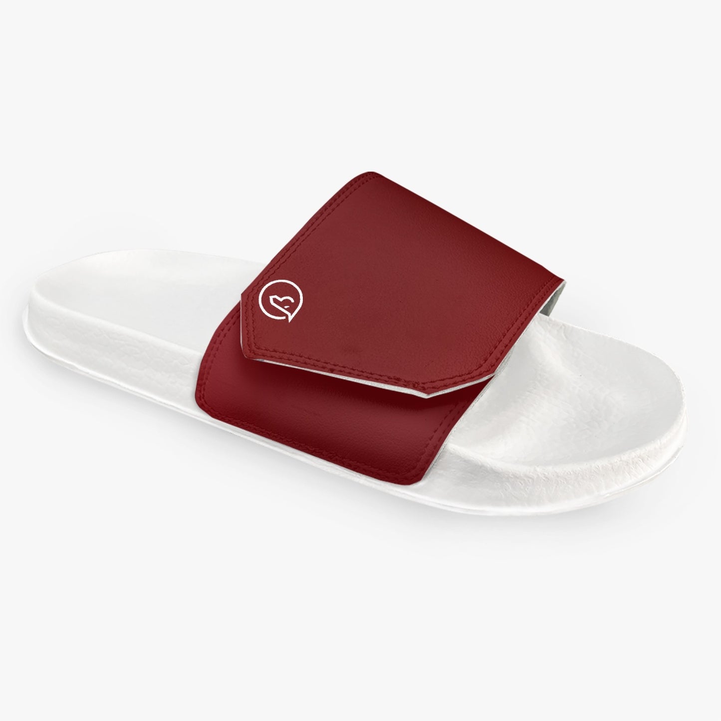 men's leather velcro slide sandals in red with white sole