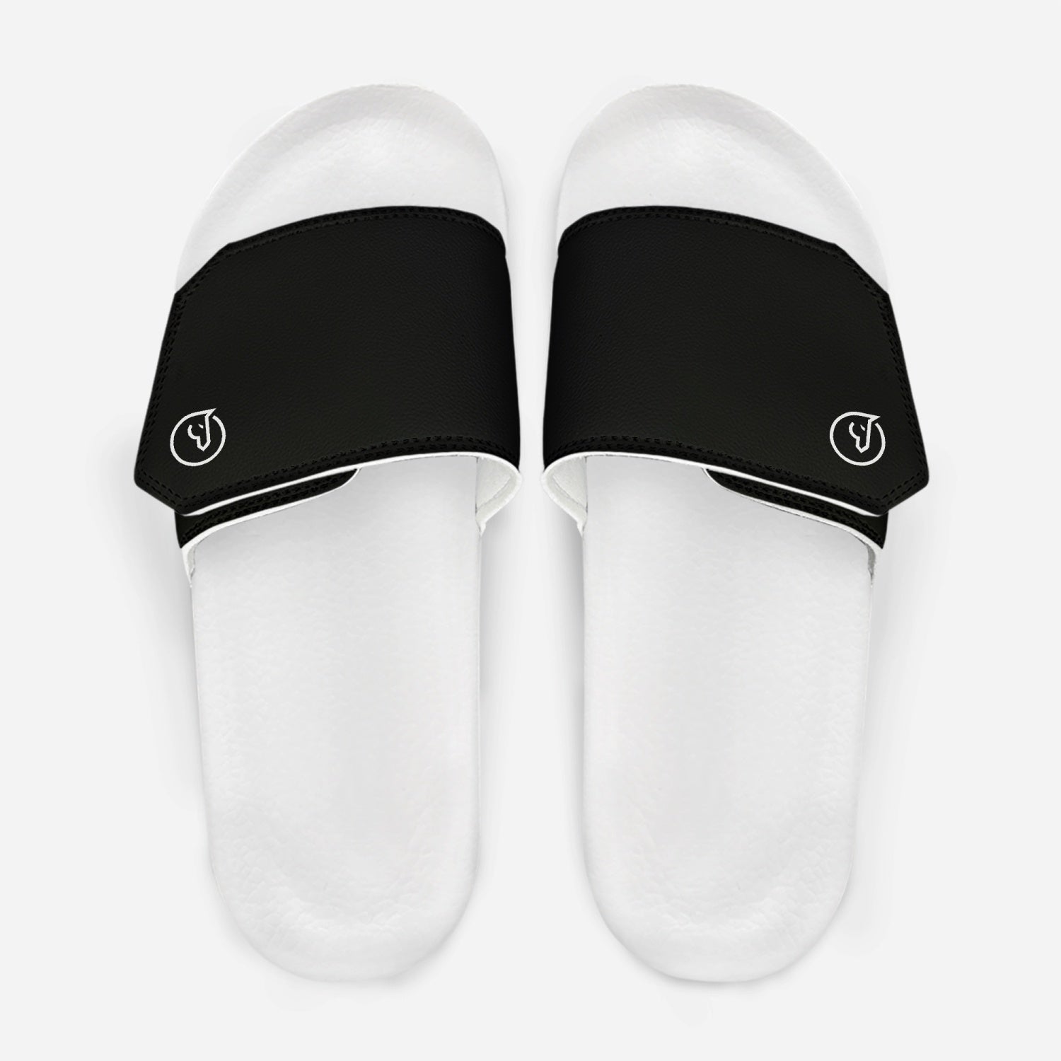 men's slip on velcro slides black with white sole