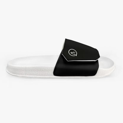 men's slip on velcro slides black with white sole