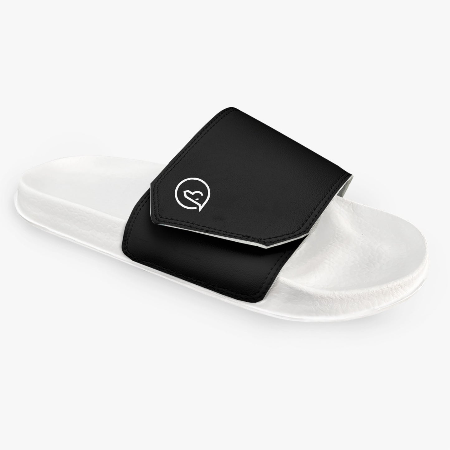 men's slip on velcro slides black with white sole