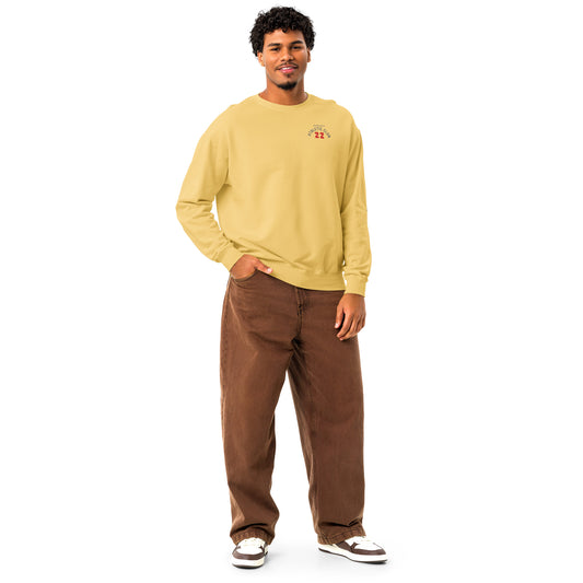 men's garment-dyed yellow fleece crewneck sweatshirt