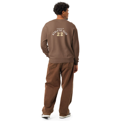back view of men's vintage wash brown sweatshirt