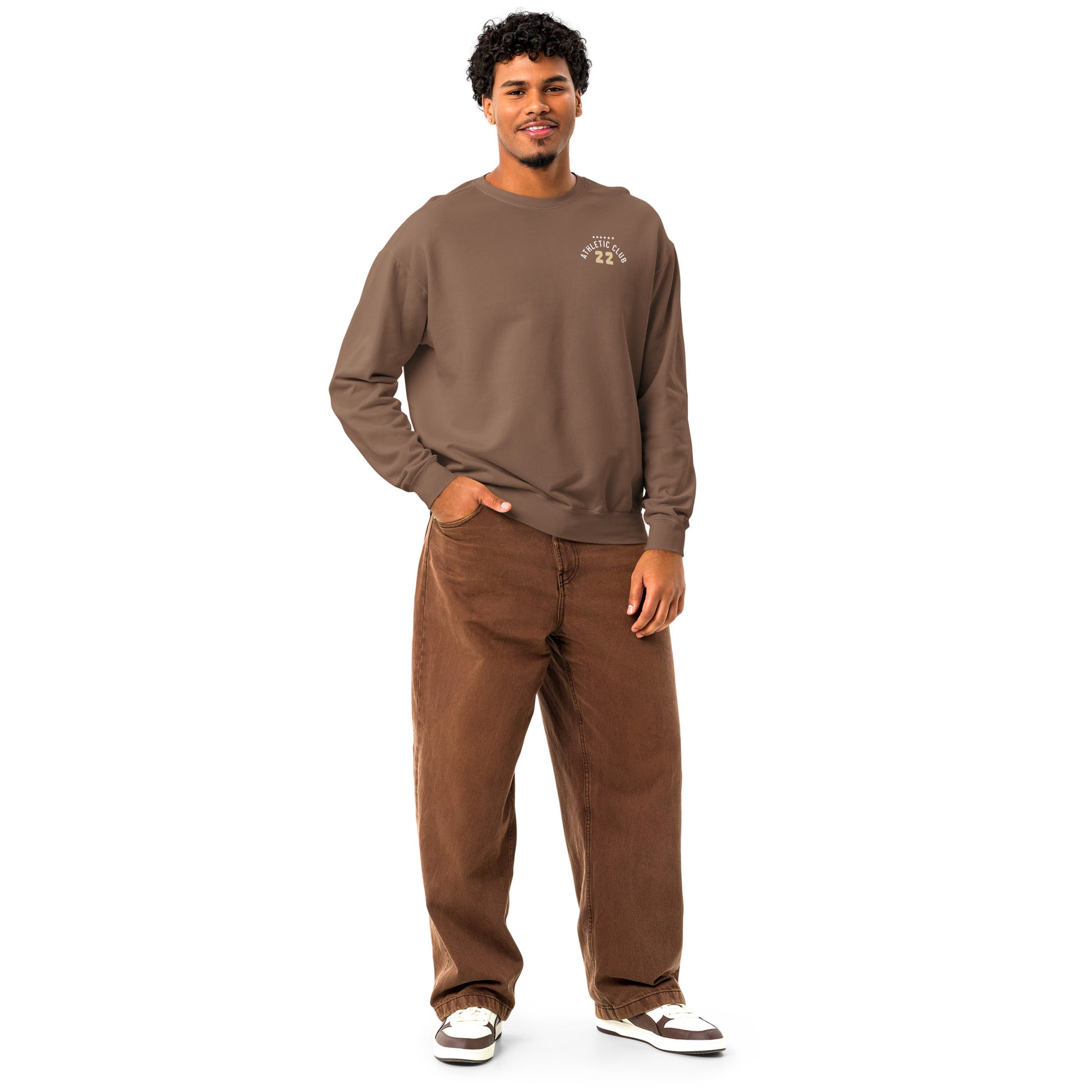 minimalist washed brown fleece sweater men