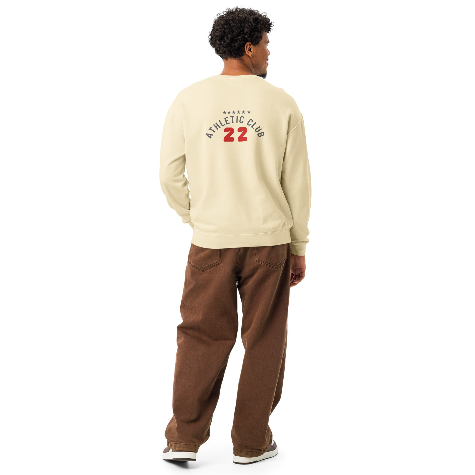back view of vintage ivory men's sweatshirt with relaxed fit