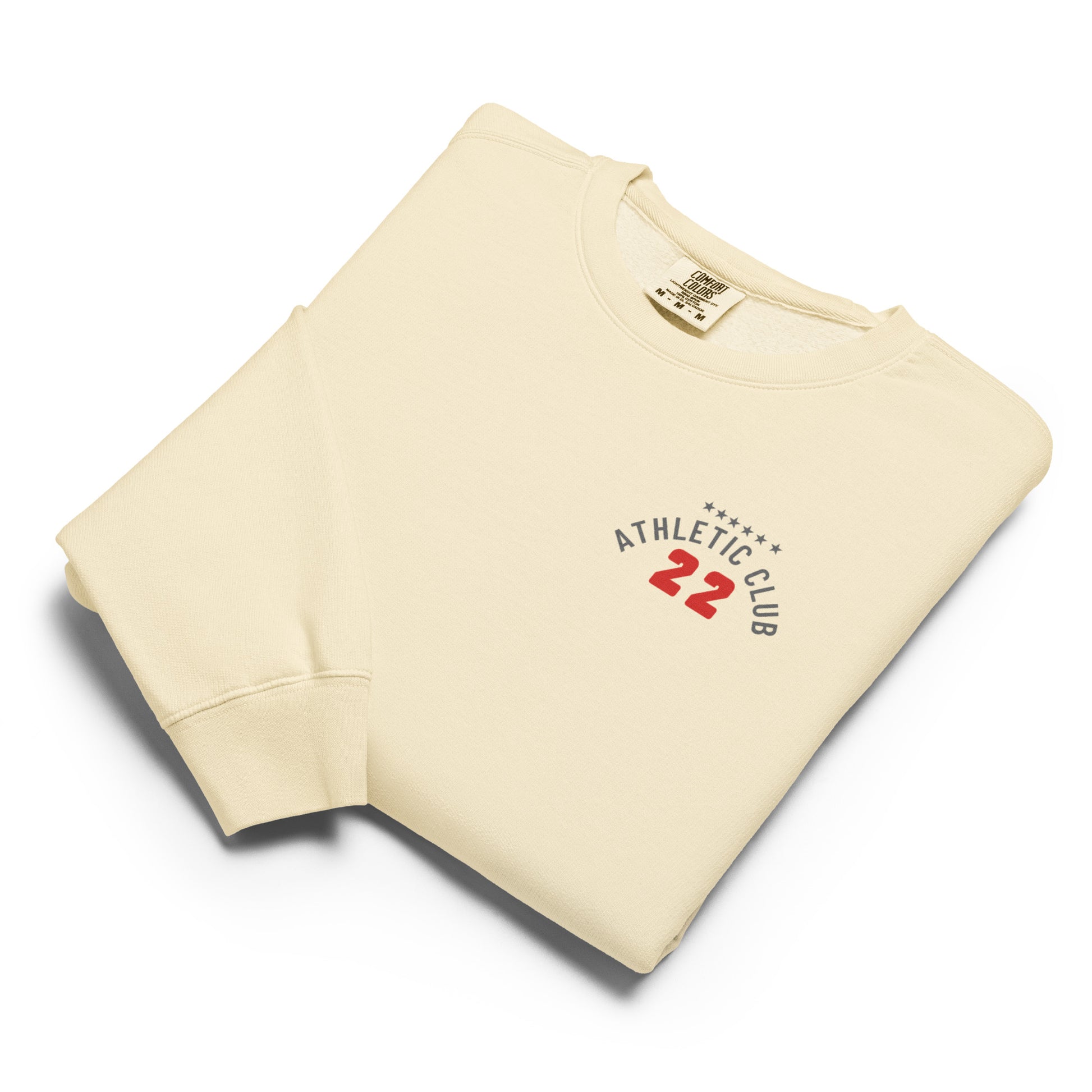 folded view of men's everyday wear ivory fleece crewneck sweater