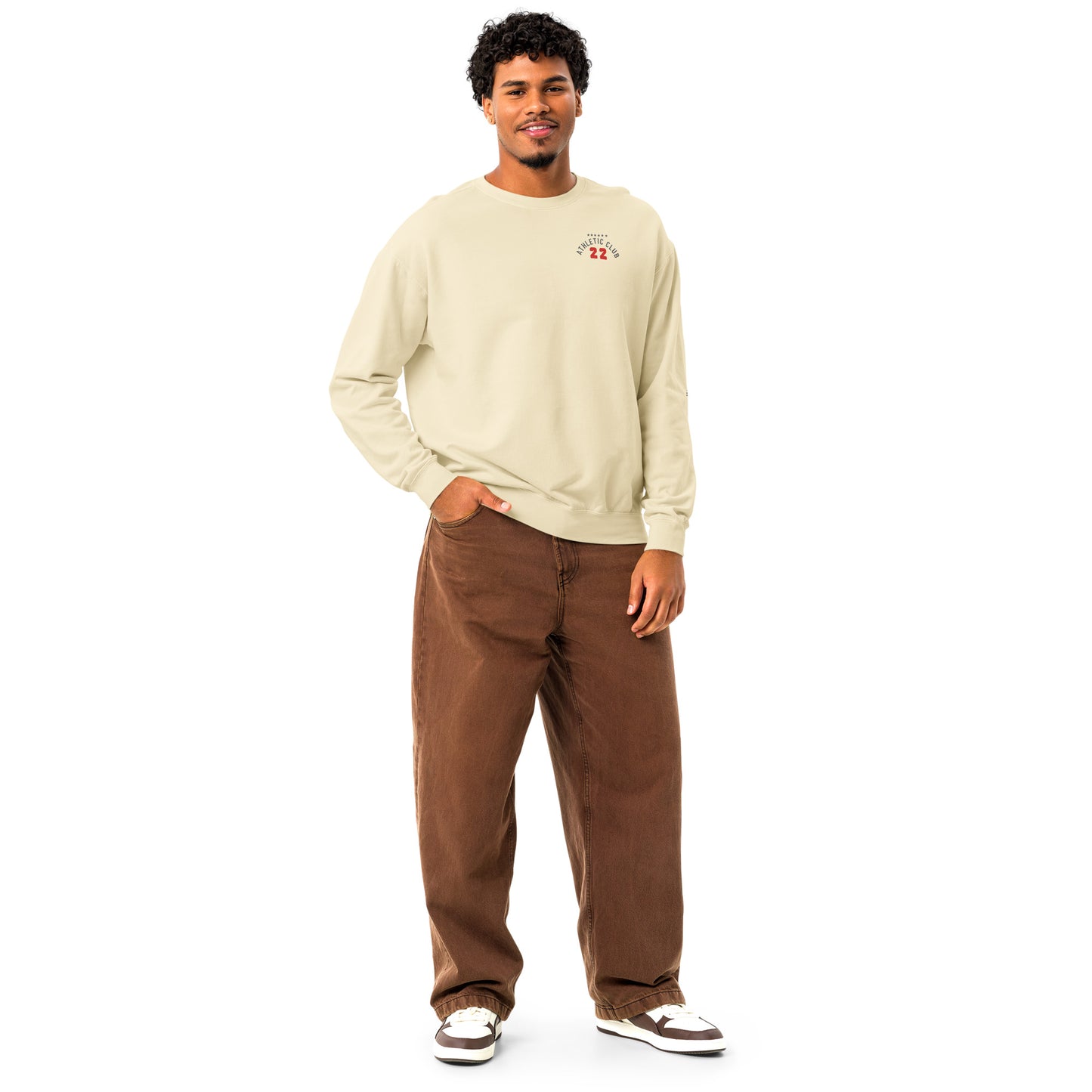 men's ivory casual crewneck fleece pullover