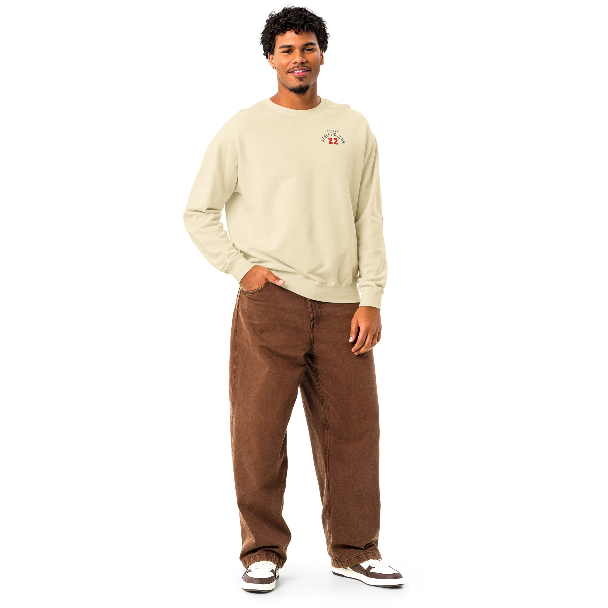 men's ivory casual crewneck fleece pullover