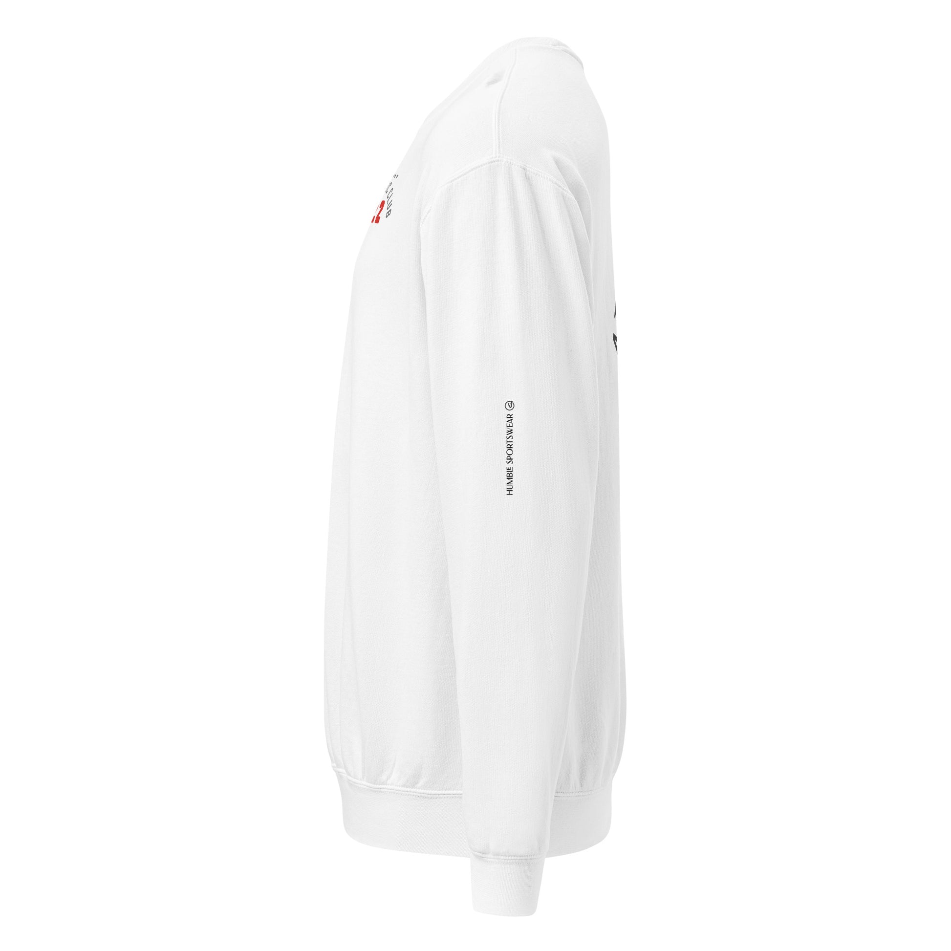 side view of white crewneck sweatshirt