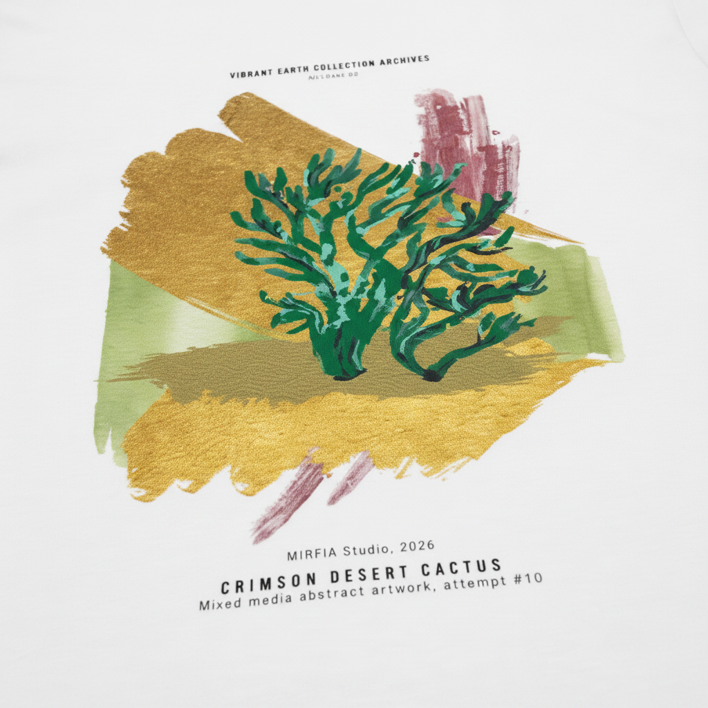Contemporary wearable art tee featuring mixed media abstract painting
