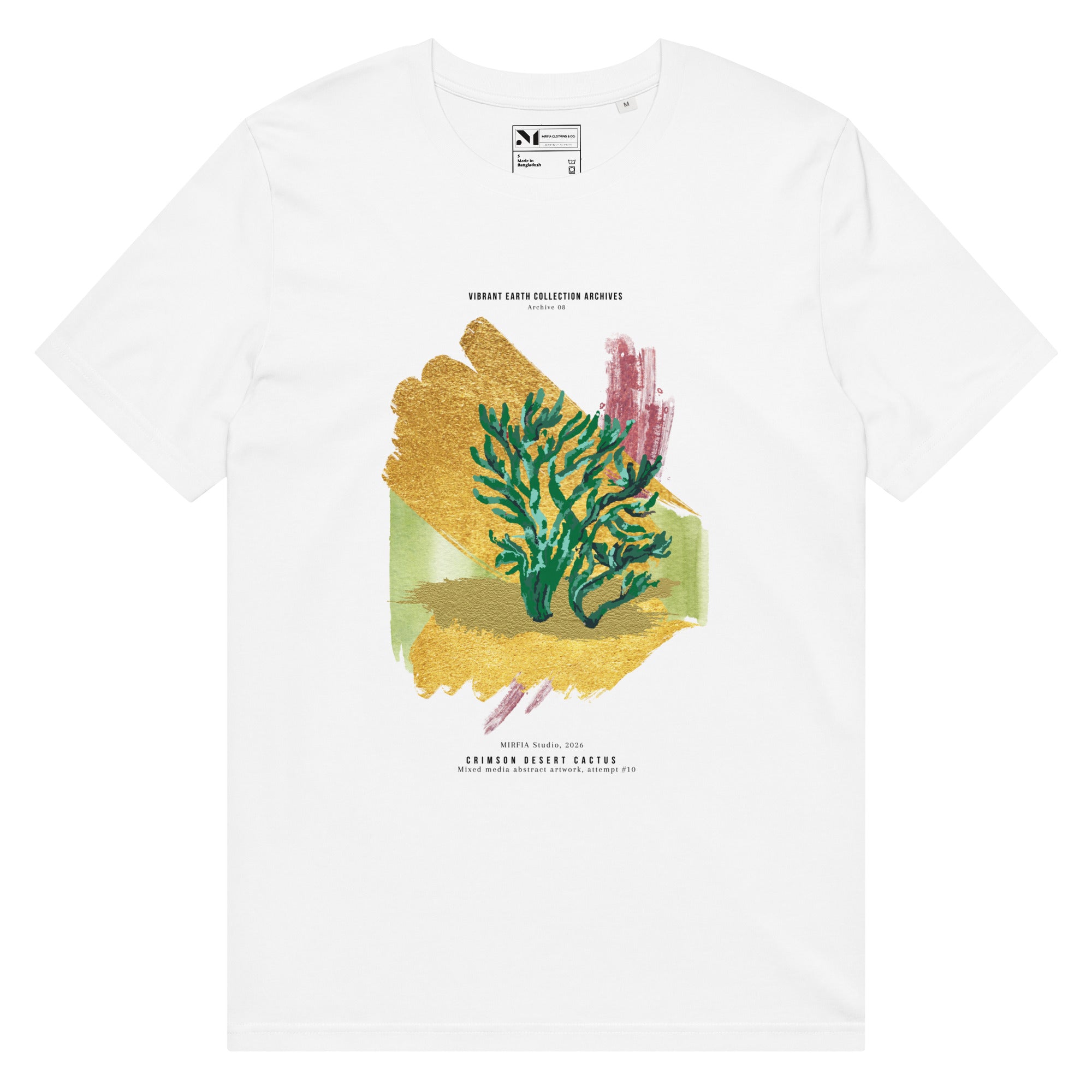 flat lay of artistic cactus graphic shirt with modern editorial aesthetic