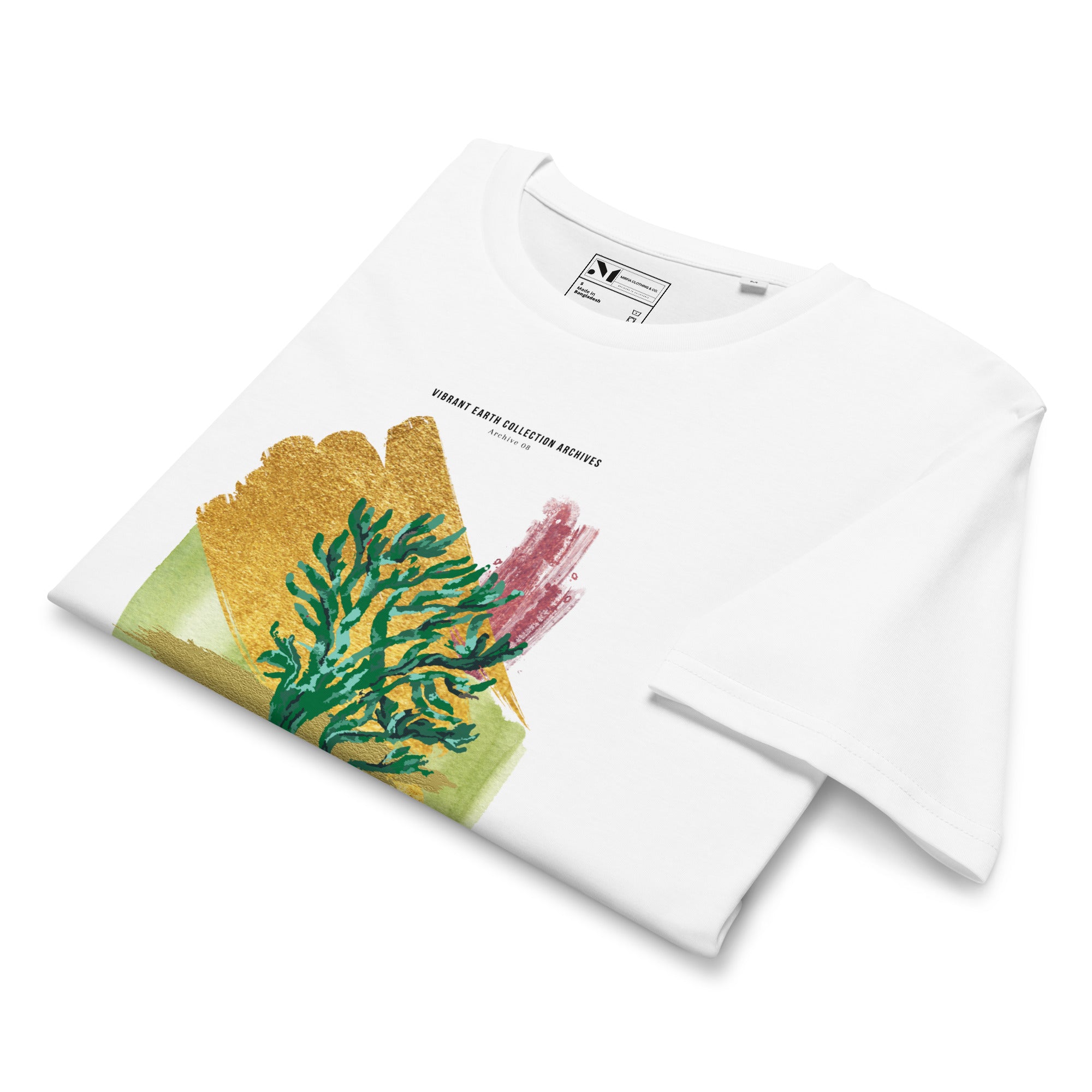 folded desert-inspired contemporary art t-shirt with layered textures