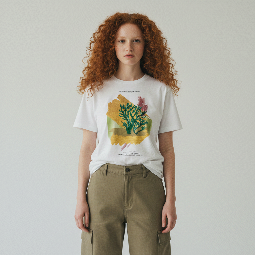 Metallic gold cactus mixed media graphic t-shirt inspired by abstract desert art