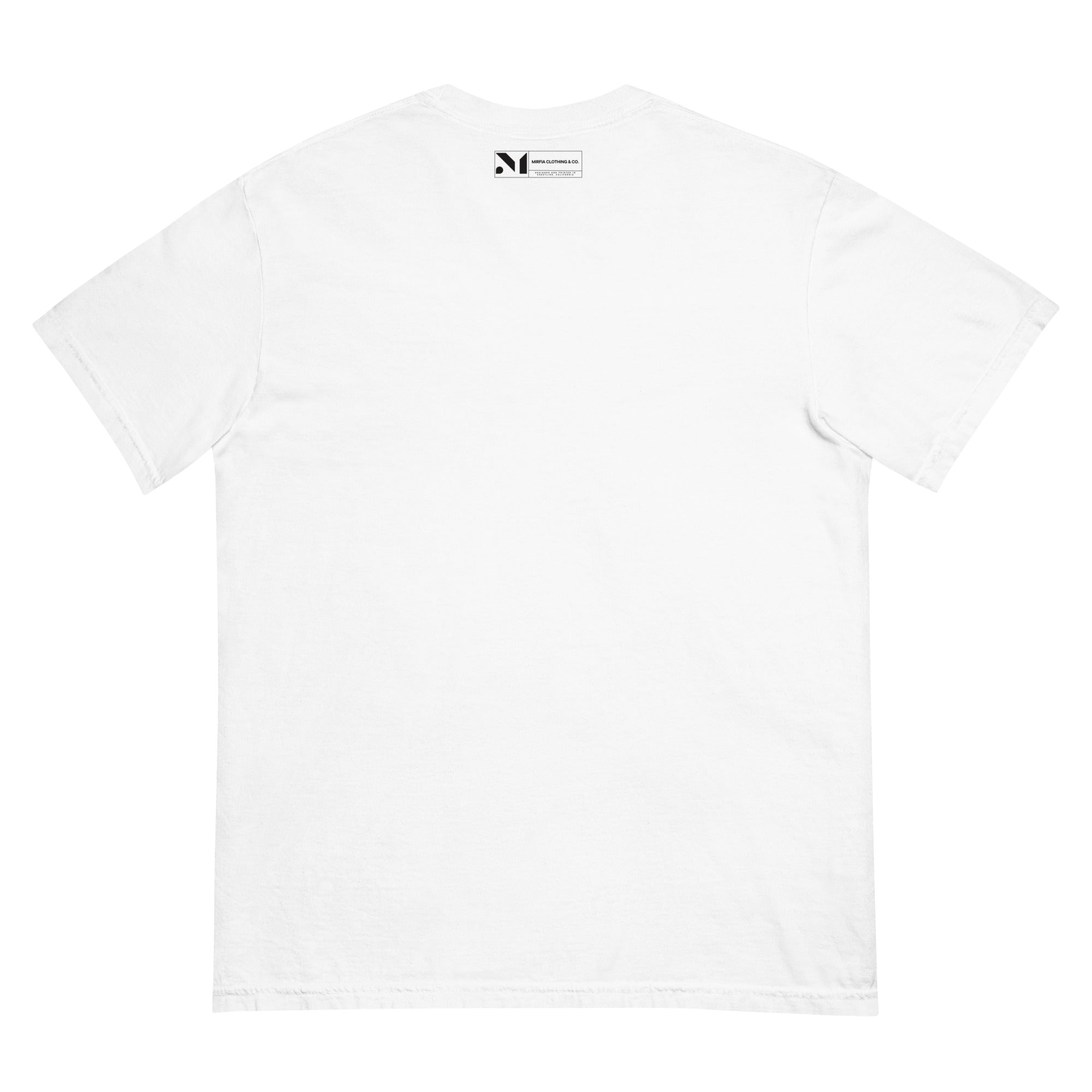 back view of label on minimal graphic t-shirt 