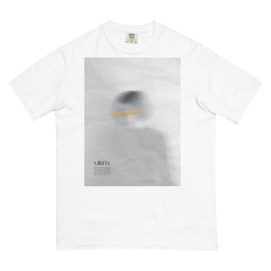 contemporary abstract portrait printed on garment dyed shirt 