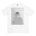 contemporary abstract portrait printed on garment dyed shirt 