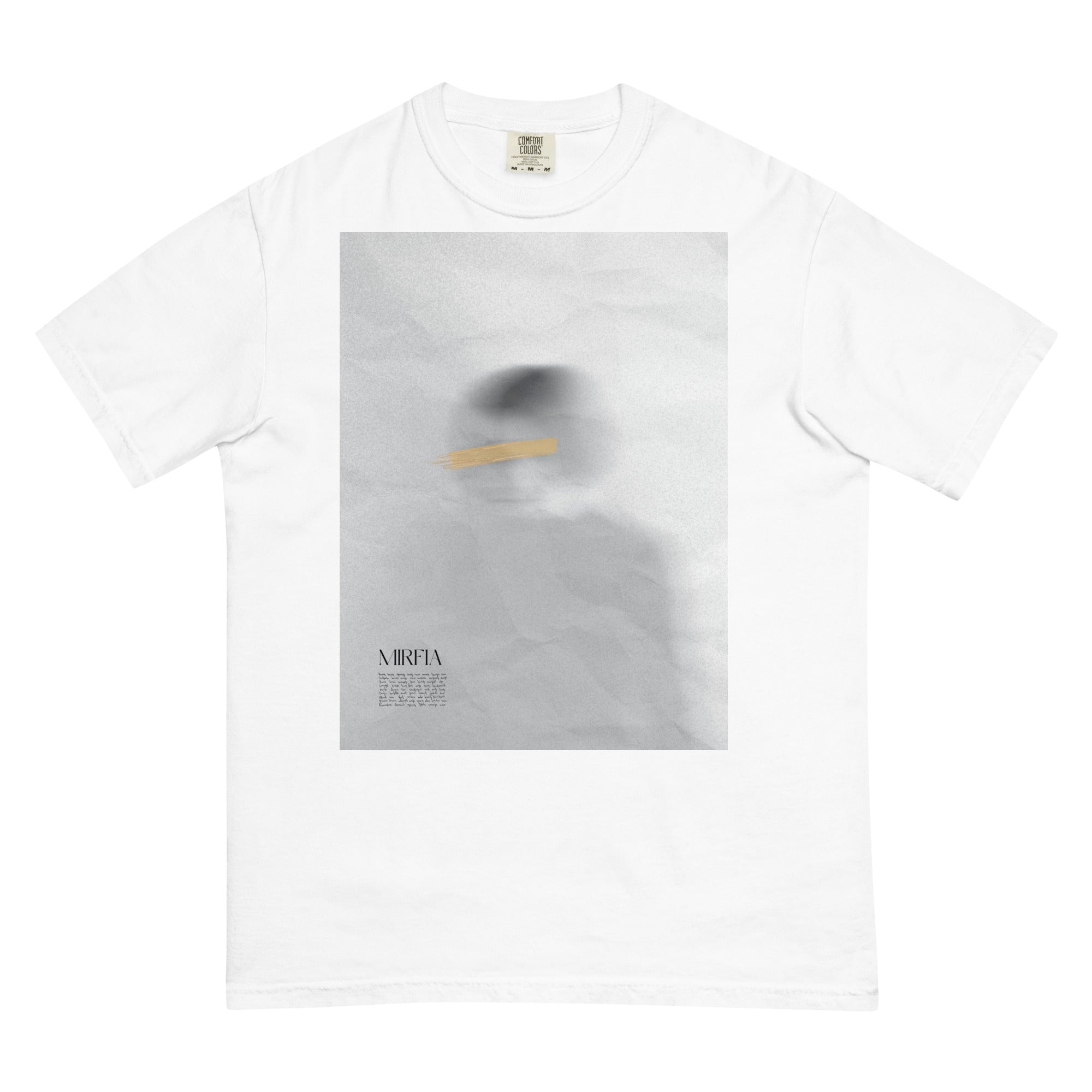 contemporary abstract portrait printed on garment dyed shirt 