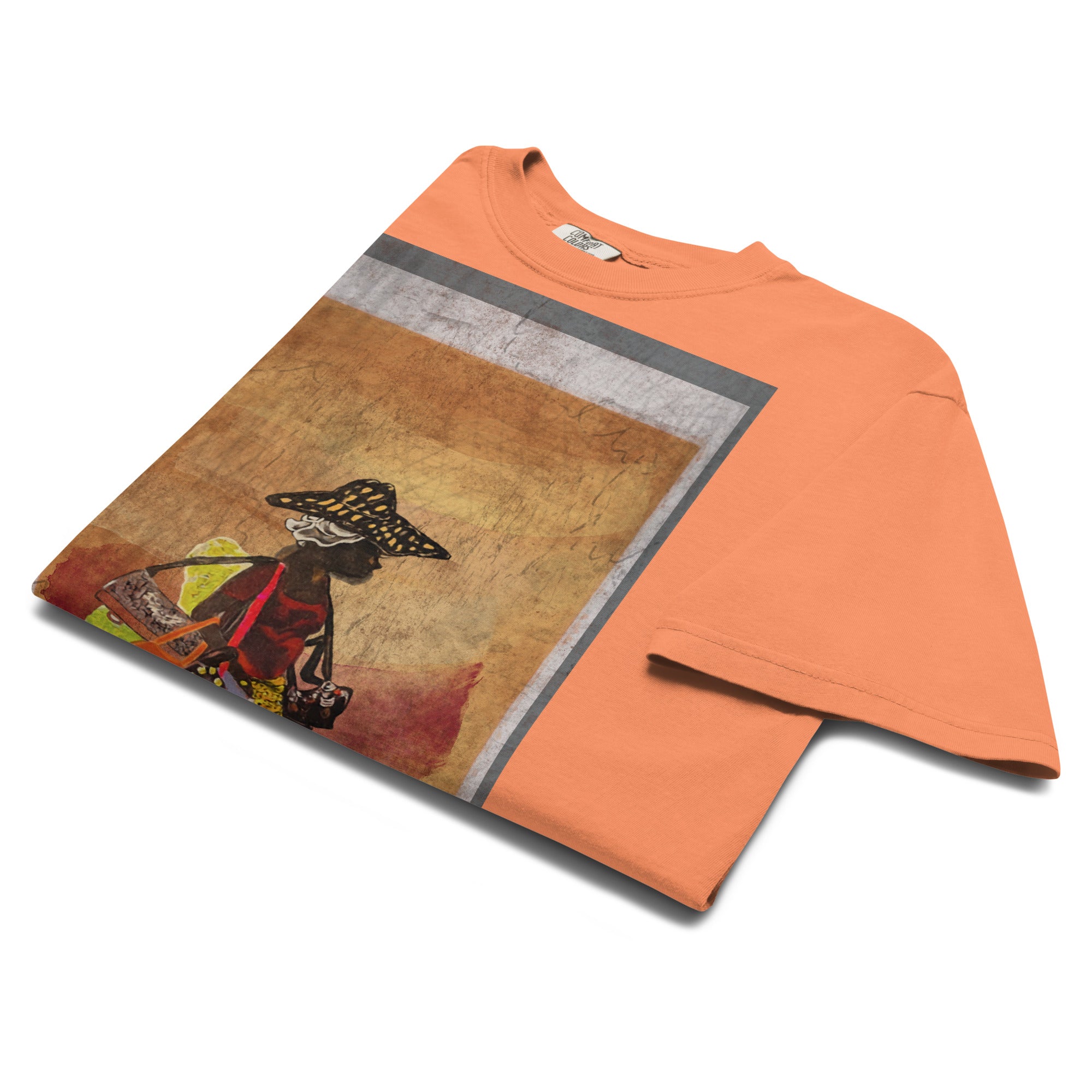 folded view of garment dyed graphic t-shirt