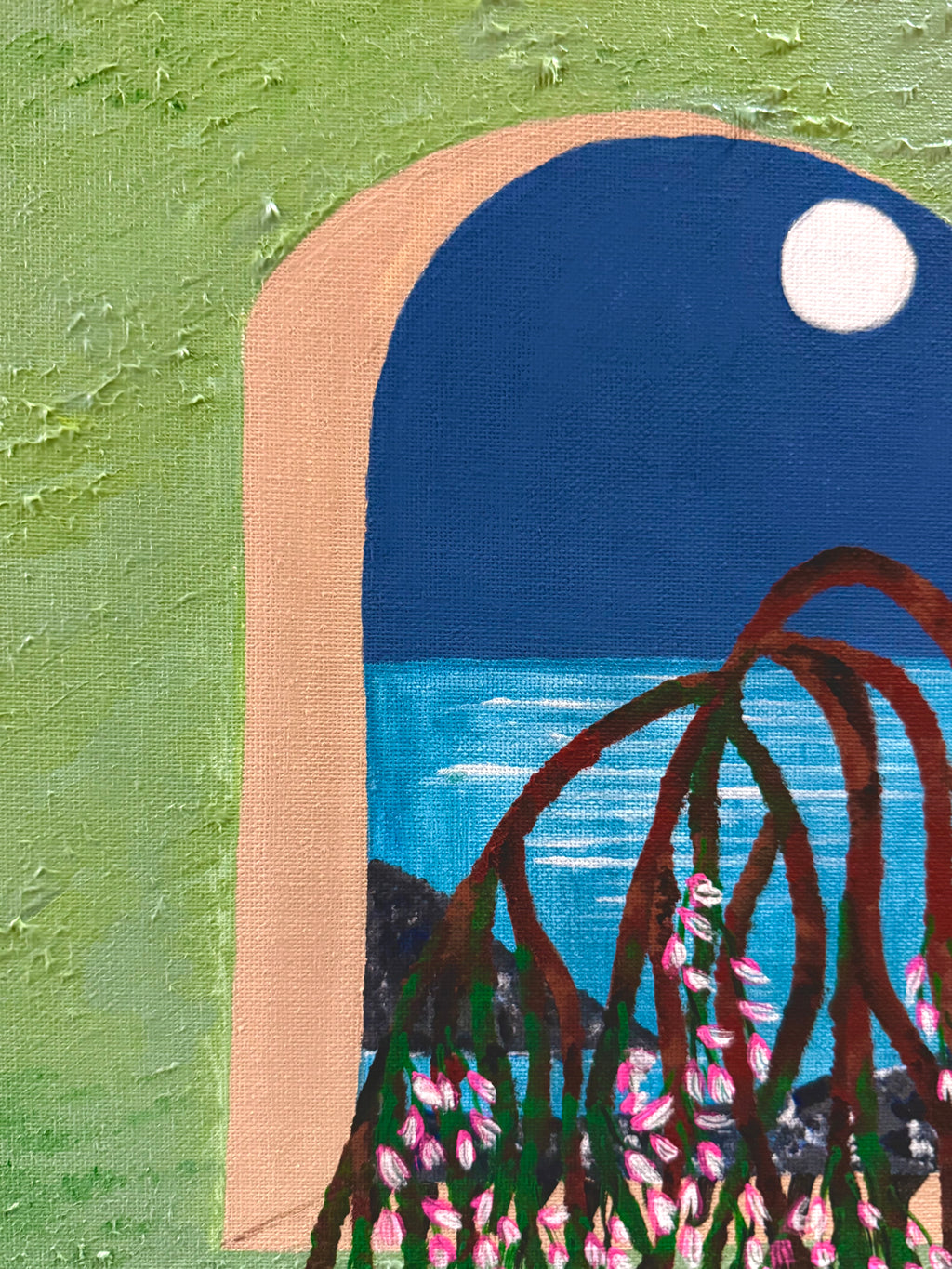 artisan painted moonlit scene for minimalist home decor 