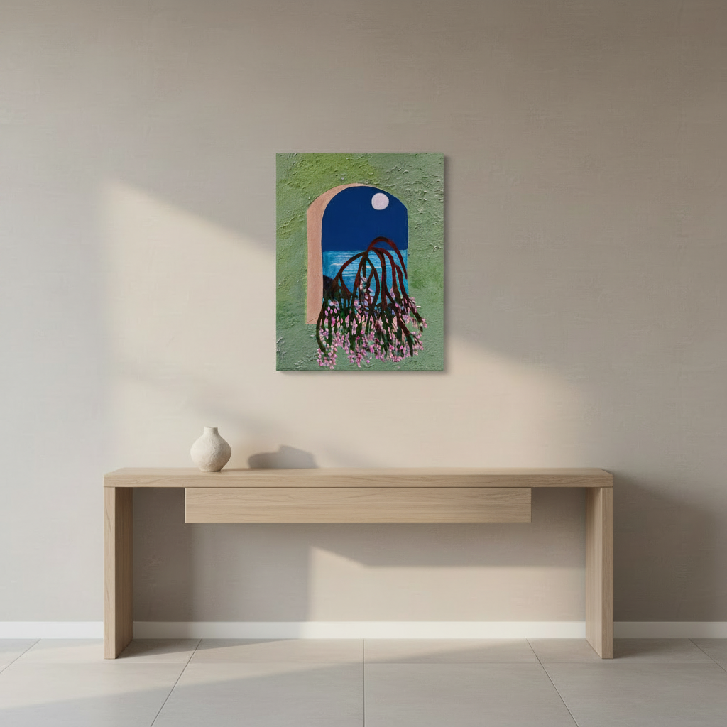 moonlit bloom original botanical painting on 11x14 canvas 