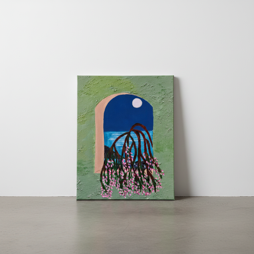 Original painting propped up against a wall