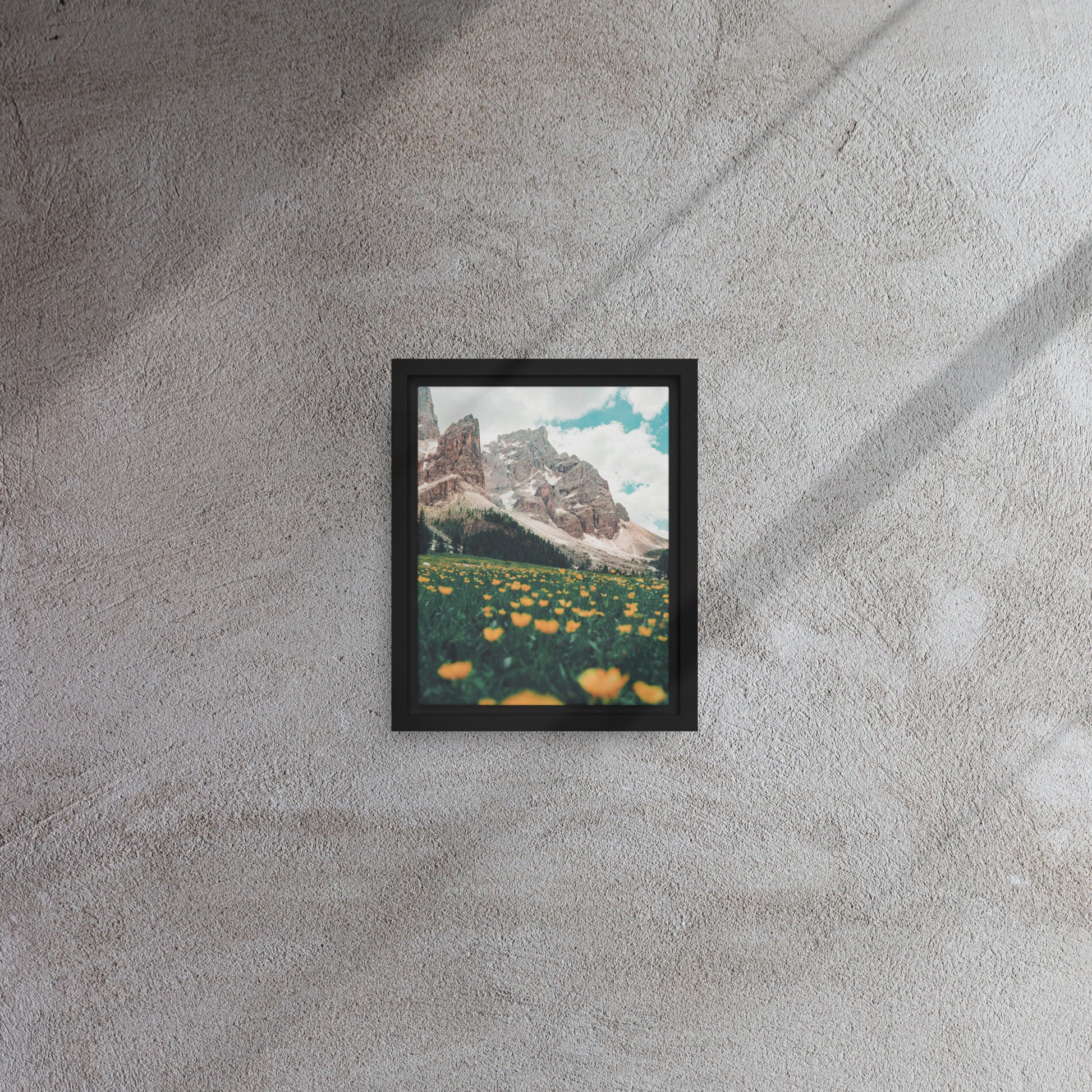 yellow mountain flower canvas print painting on black floater frames