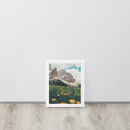 yellow mountain flower canvas print painting on white floater frames