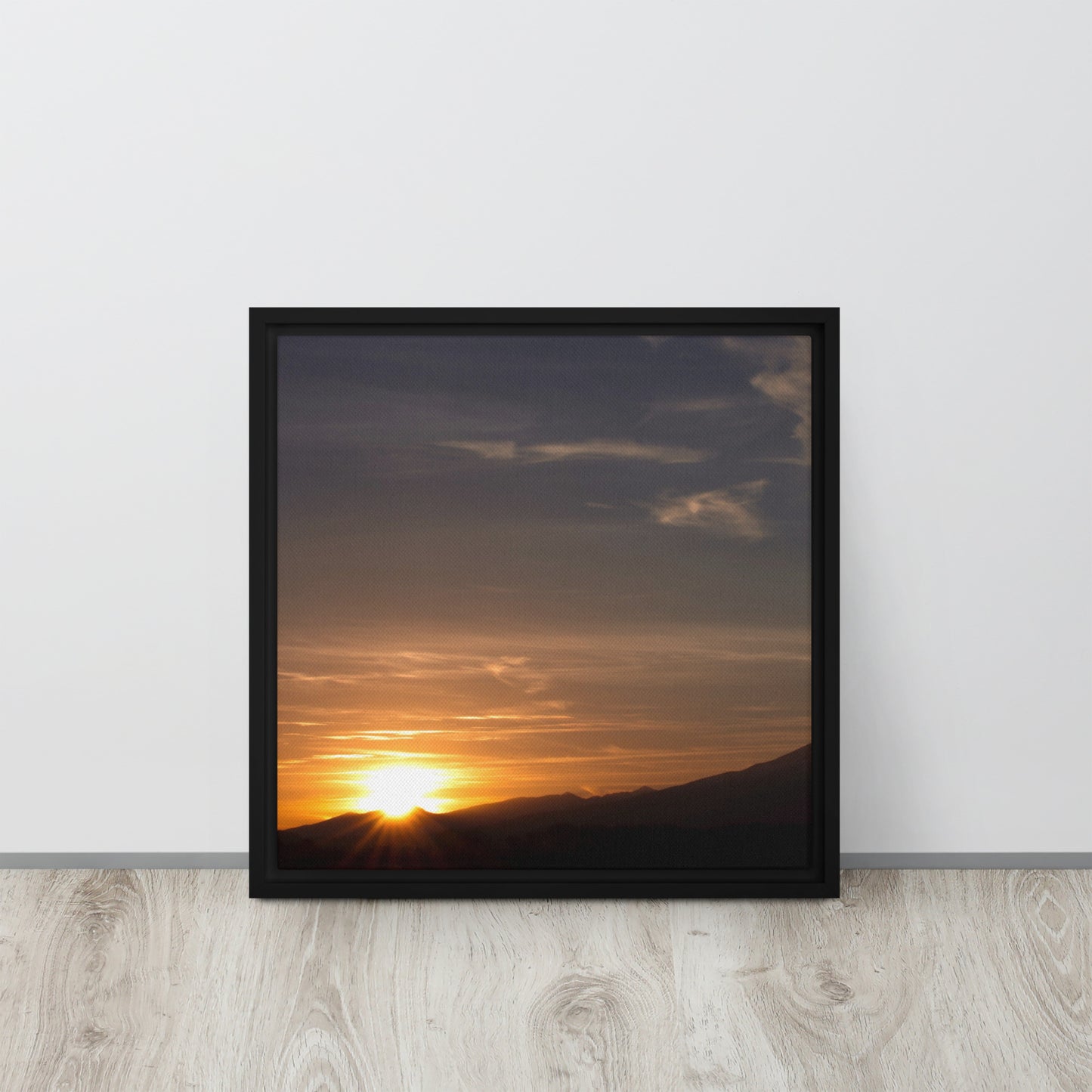 mountain sunset black framed canvas print 