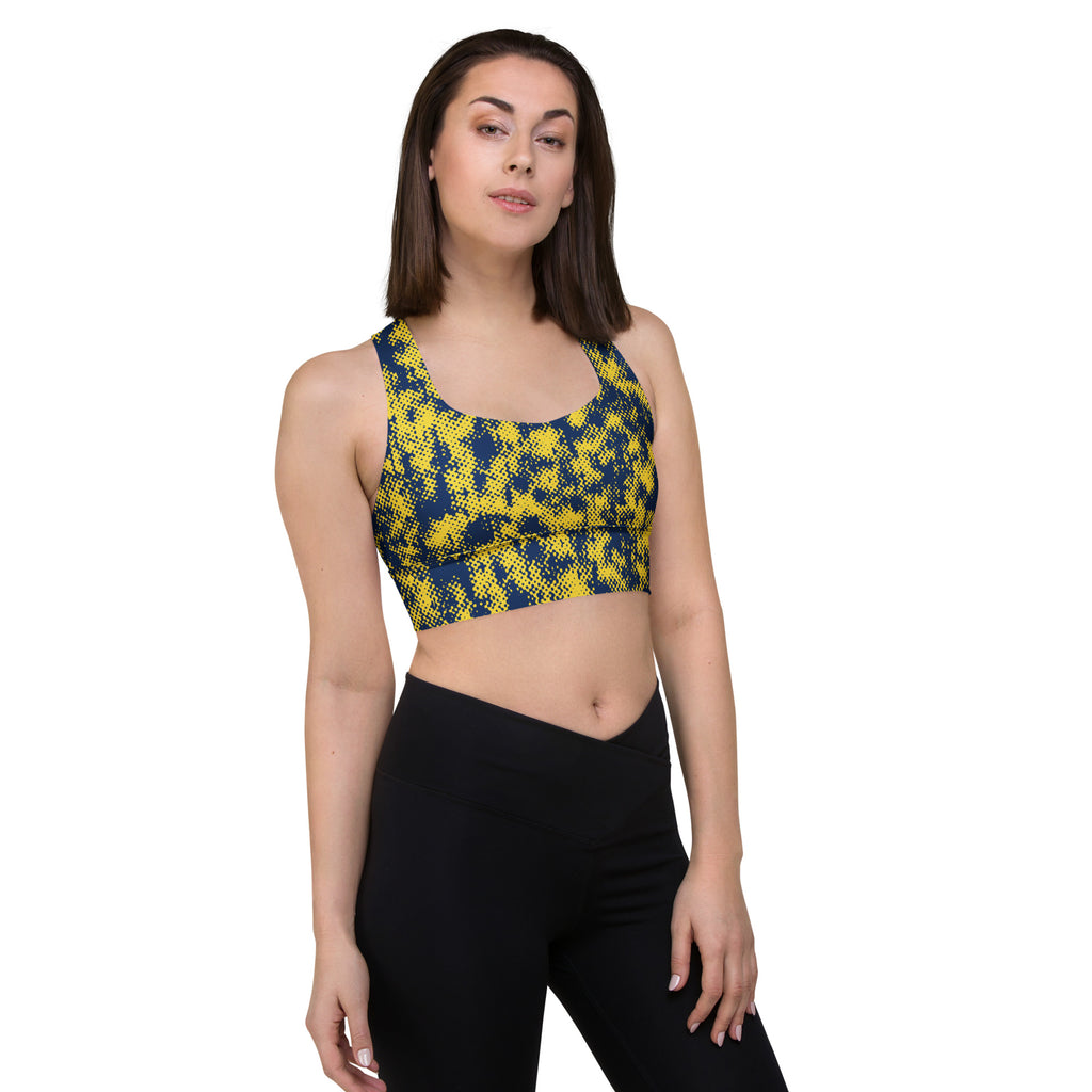 navy abstract camo sports bra 