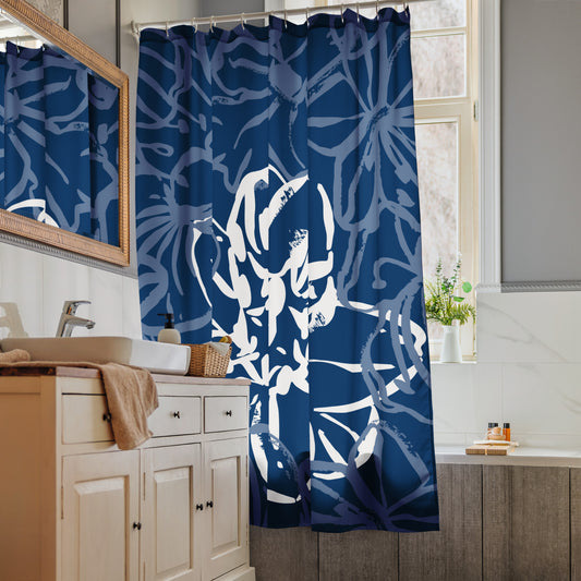 Floral Abstract Navy Shower Curtain - Mirfia