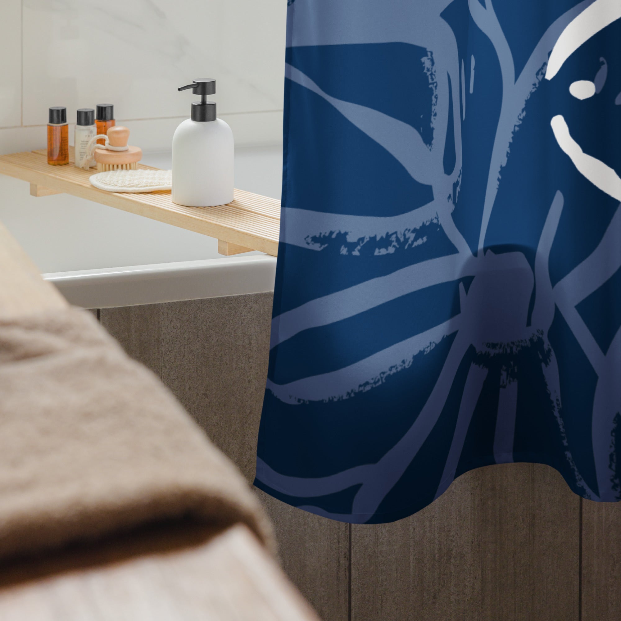 Floral Abstract Navy Shower Curtain - Mirfia