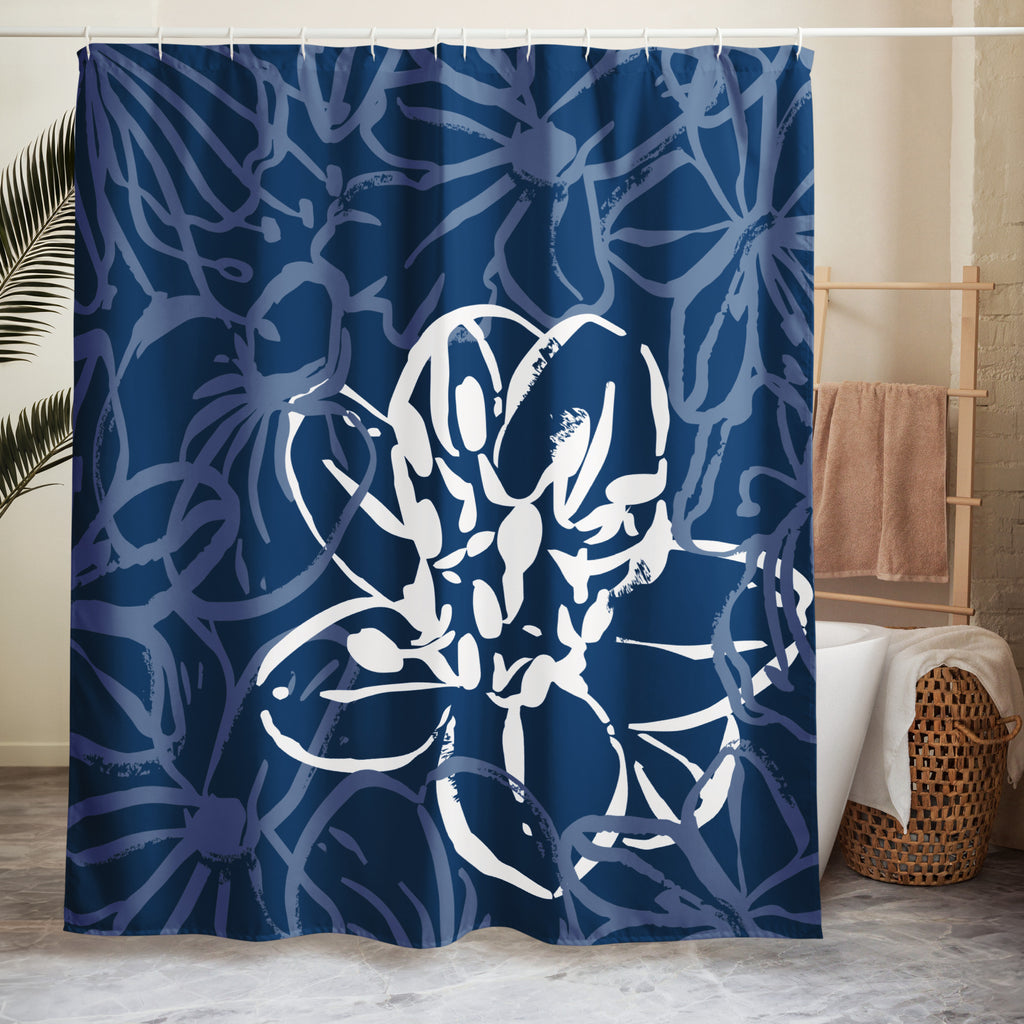 Floral Abstract Navy Shower Curtain - Mirfia