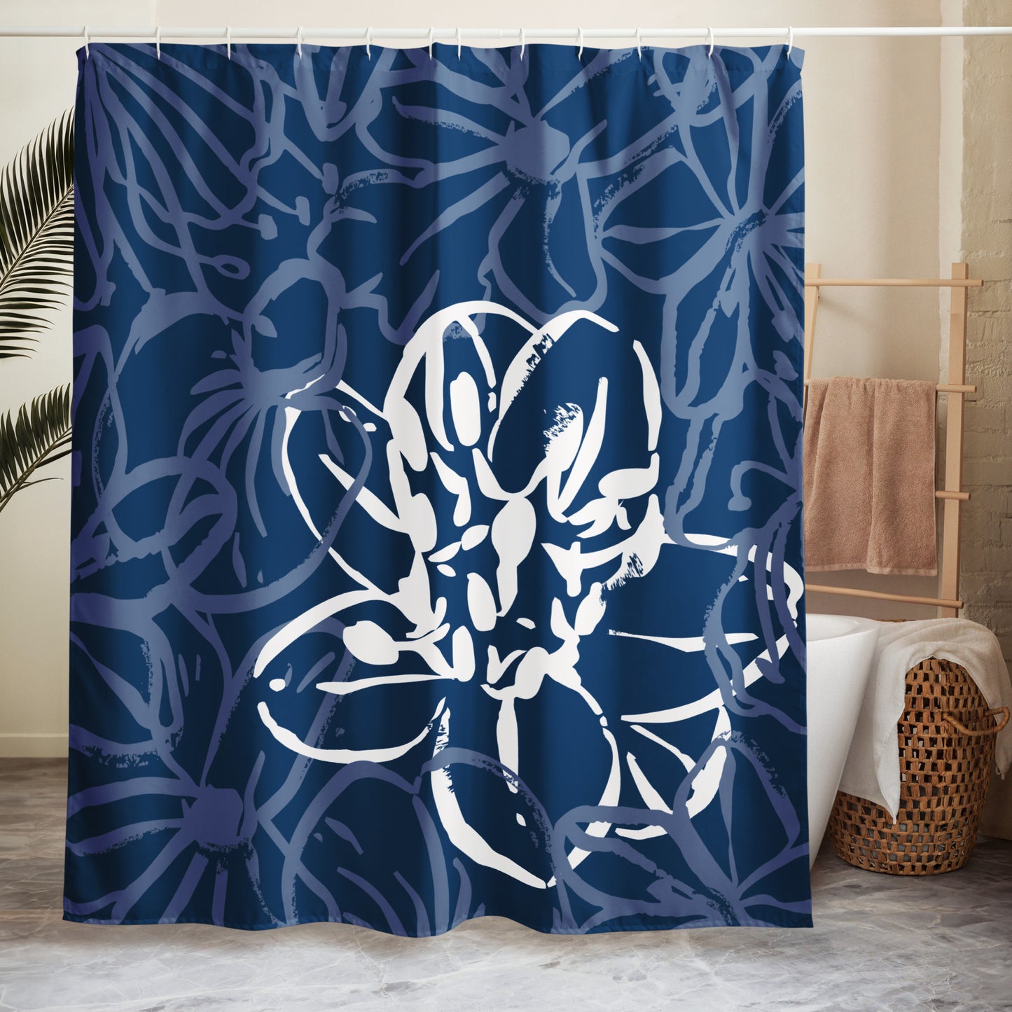 Floral Abstract Navy Shower Curtain - Mirfia