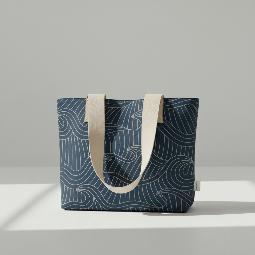 cotton linen tote bag with wave print